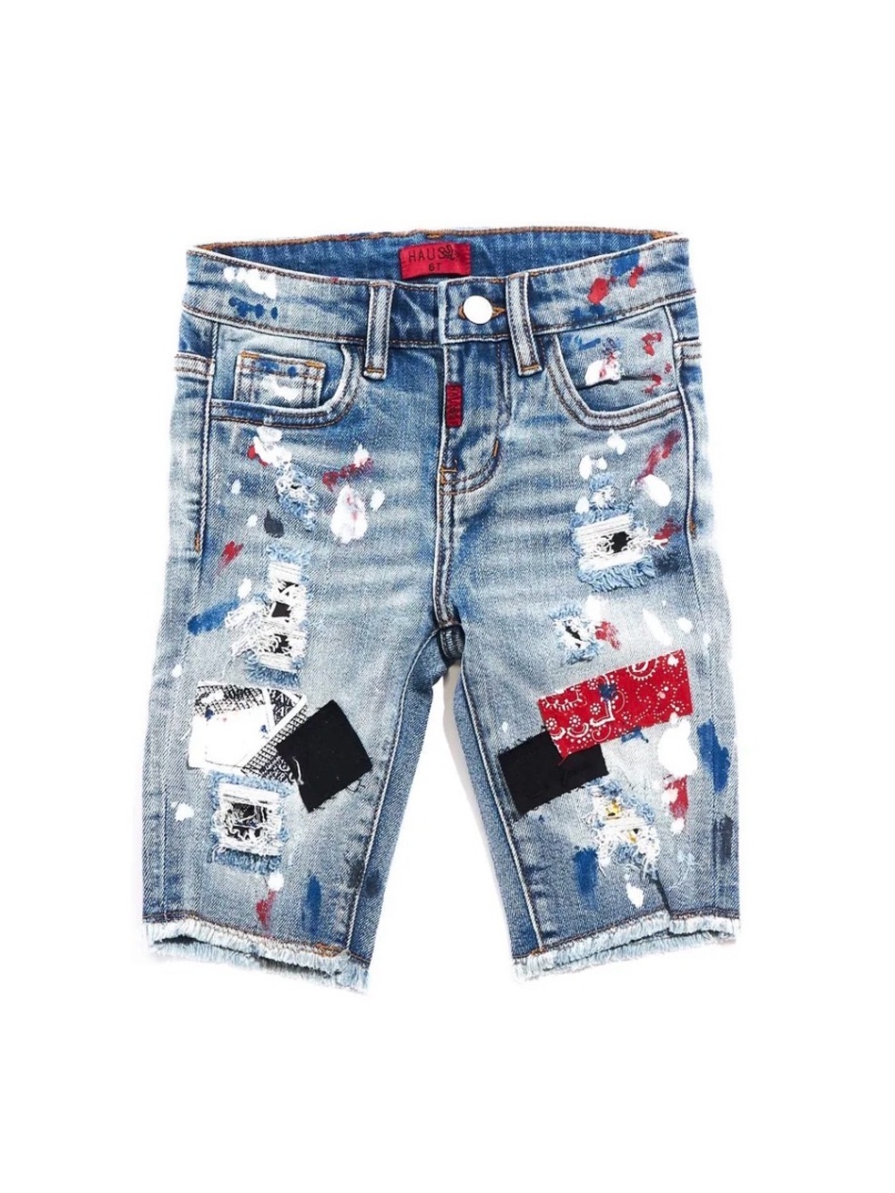 Haus of Jr Kids Painted Patchwork Denim Shorts - Light Blue 6T